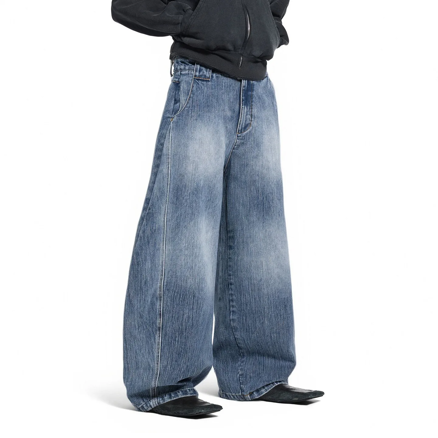 

Men's Casual Knife-ape Jeans Mid-Waist Cotton Blend Loose Straight Leg Stand Fit Jeans New Autumn Faion Waed Denim