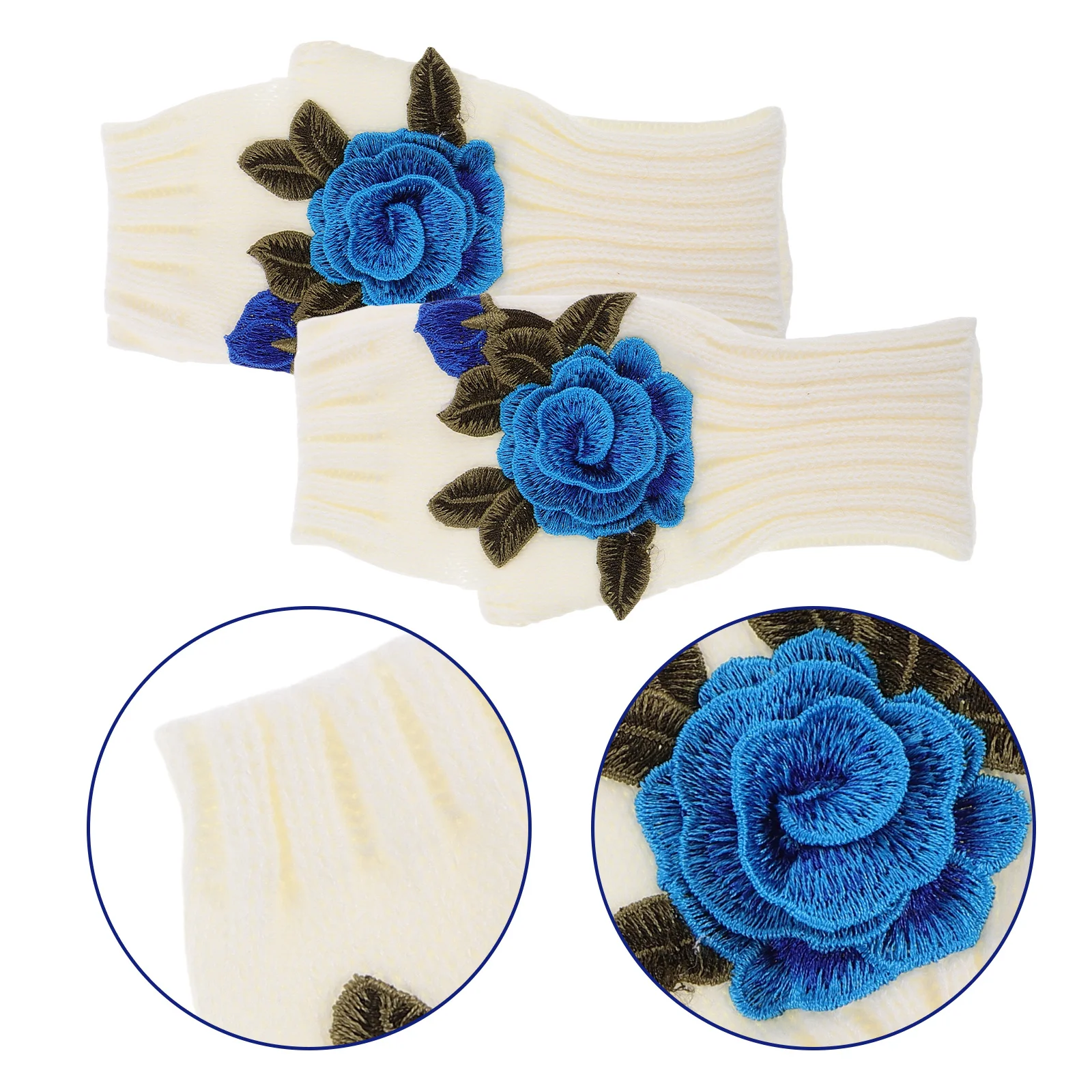 1Pair Fingerless Gloves Women Warm Knitted Floral Design Half Finger Mittens Cold Weather Fashion Accessories Half Gloves