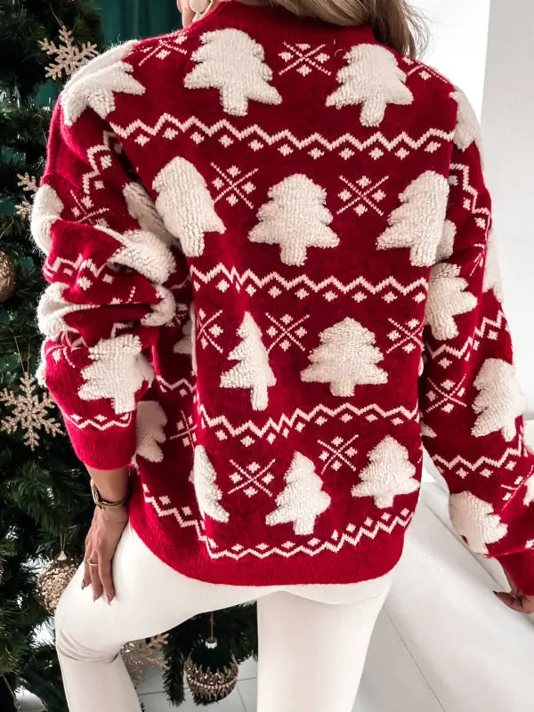 Fashion Christmas Sweater Autumn Winter New O-neck Long Sleeve Flocked Christmas Tree Knitted Pullover Loose Casual Warm Top