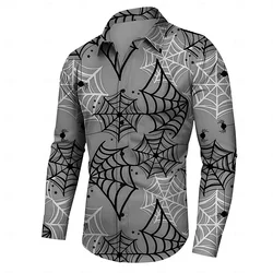 Four sided elastic long sleeved men's shirt with Halloween themed pattern