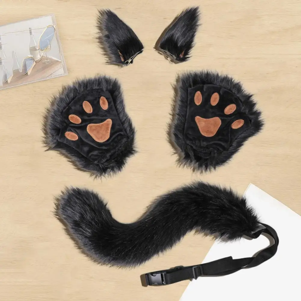 1 Set Cosplay Fake Fox Tail Hairpin Paw Gloves Soft Fuzzy Plush New Fox Cat Ears Headwear Club Dance Paty Costumes Prop