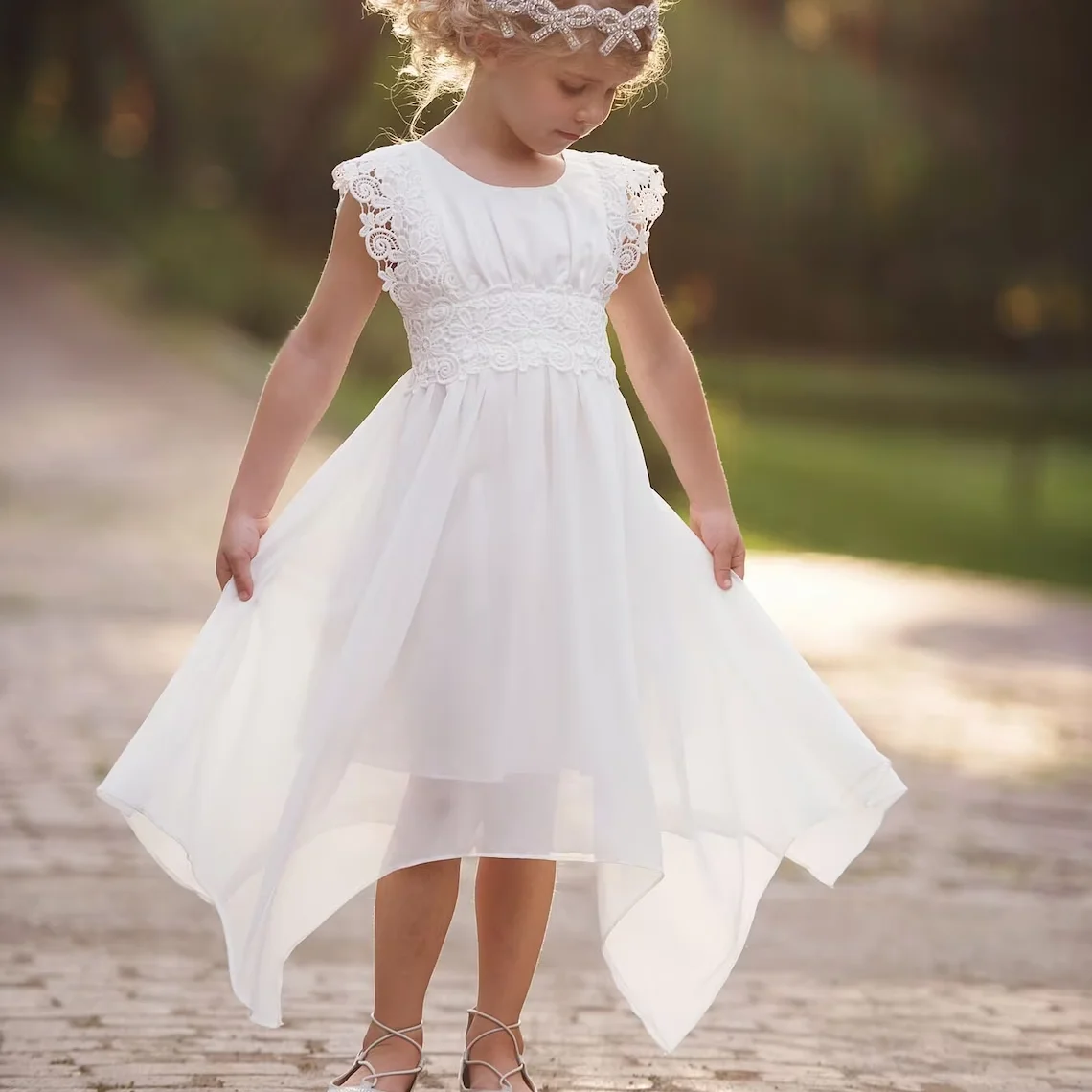 Summer Toddler Baby Girl Dress Princess Sleeveless Dress Infants Lace Beach Boho White Party Dresses Fashion Dress for 1-9Y