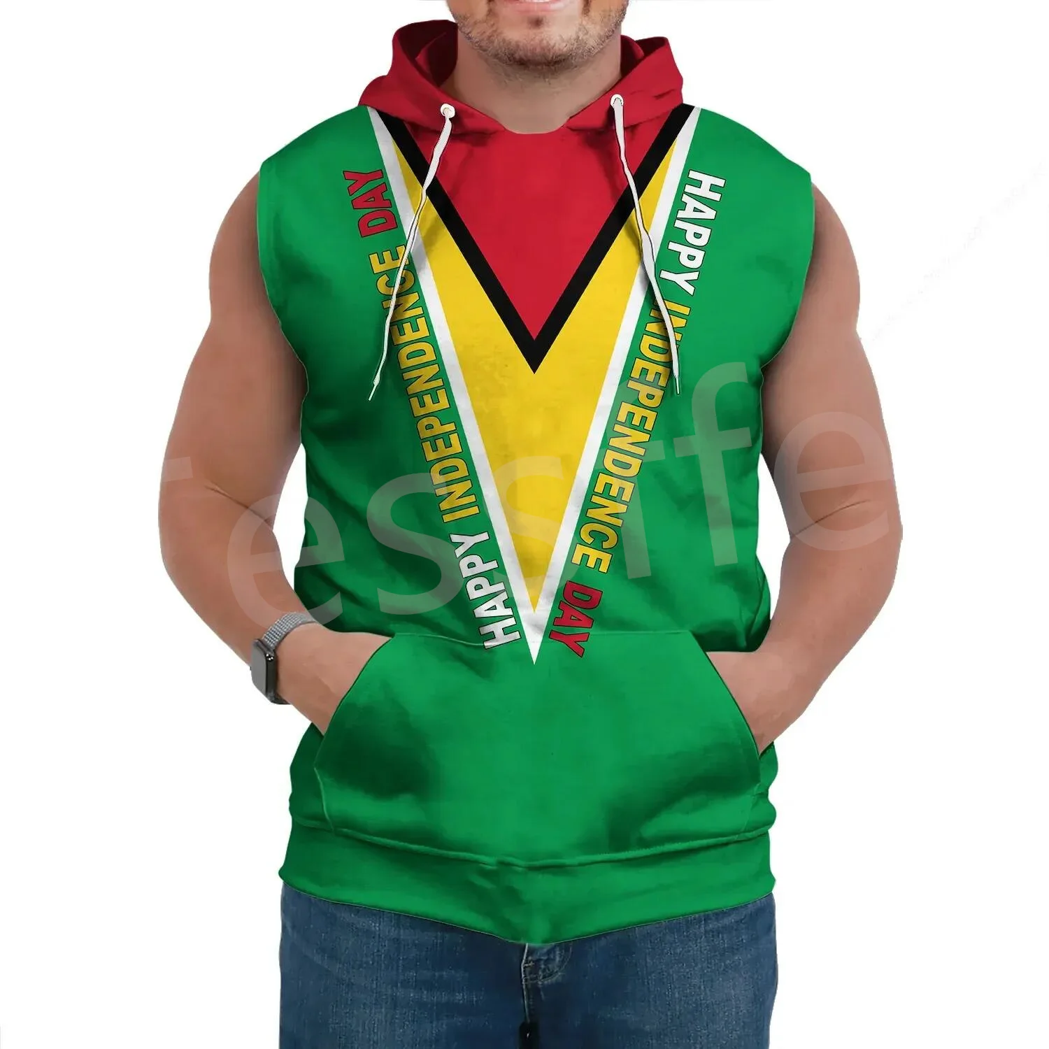 

Tessffel South America County Guyana Flag Tribe Tattoo Retro 3DPrint Men/Women Pullover Casual Funny Summer Sleeveless Hoodies 4