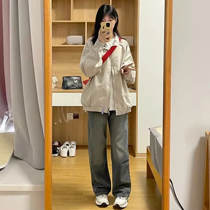 

Jackets Woman Women'S Clothing Varsity College Boyfriend Style Oversize Ladies Printing Button-Up Spring Autumn Sport Racing