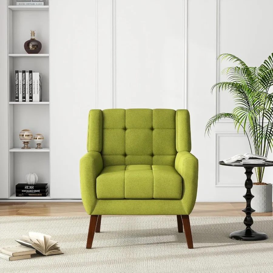 كرسي مميز كرسي بذراعين منجد حديث مصنوع من القماش لغرفة المعيشة كرسي مريح مقعد أريكة فردي مع أرجل خشبية صلبة Gree #1