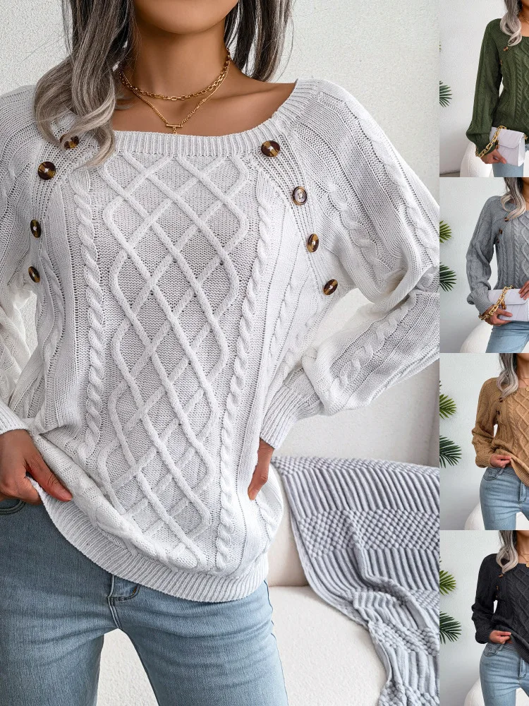 Suéter de punto informal con cuello cuad para mujer, estilo urbano, hoado, de manga larga, que absorbe la humedad, para...