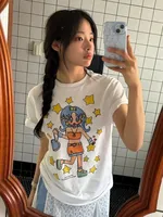 NewJeans Minji Summer Casual  Short Sleeve T Shirt Women's  Round Neck Tops Comfortable Breathable Casual Wear Tee