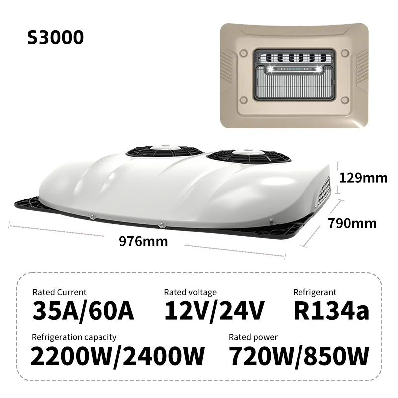 12V/24V Rooftop Mounted 8500BTU Electric Scroll Compressor Air Conditioner for Electric Truck Cabin & Parking Retrofit/Upgrade