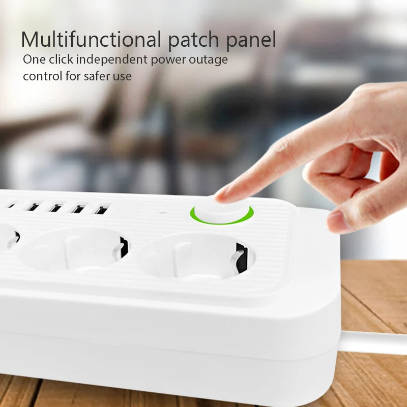 EU Plug 3 AC Outlets Extension Cable Socket Electrical Power Strip with 4 USB 1 Type C Network Filter Fast Charging Adapter