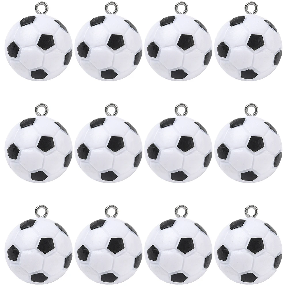 14Pcs Soccer Ball Charms Plastic Sports Charms Bulk 3D Black White Small Round Football Dangle Sport Pendants for Jewelry