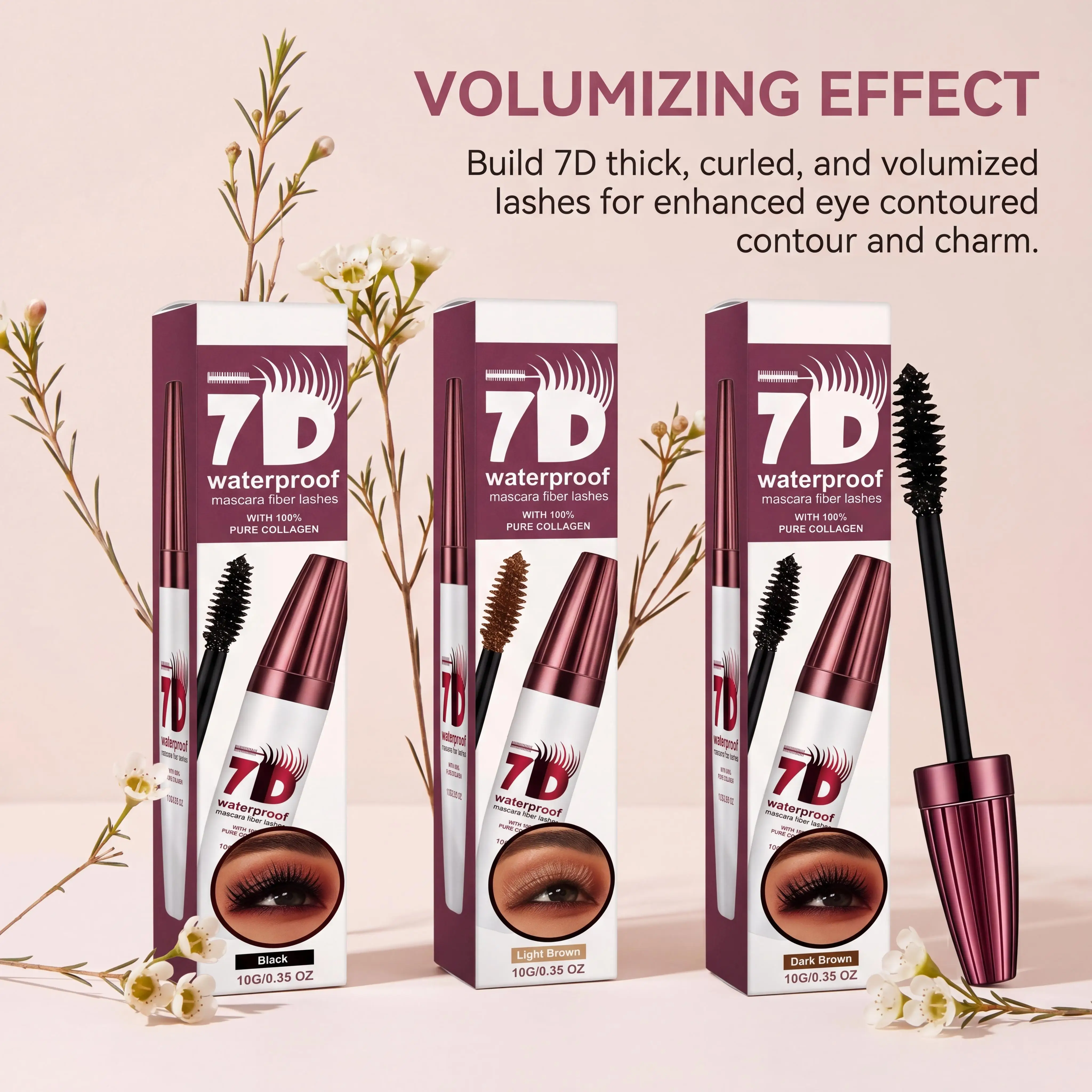 7D Waterproof Mascara Fiber Eyelashes Curling Thickening Lengthening Liquid Lasting Curly Quick-Dry Eyelash Lengthening Mascara