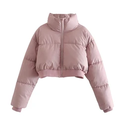 2024 Cotton Padded Coat Women New Winter Pink Puffer Parka Standard Collar Zipper Long Sleeve Jacket Femal Winter Warm Coat