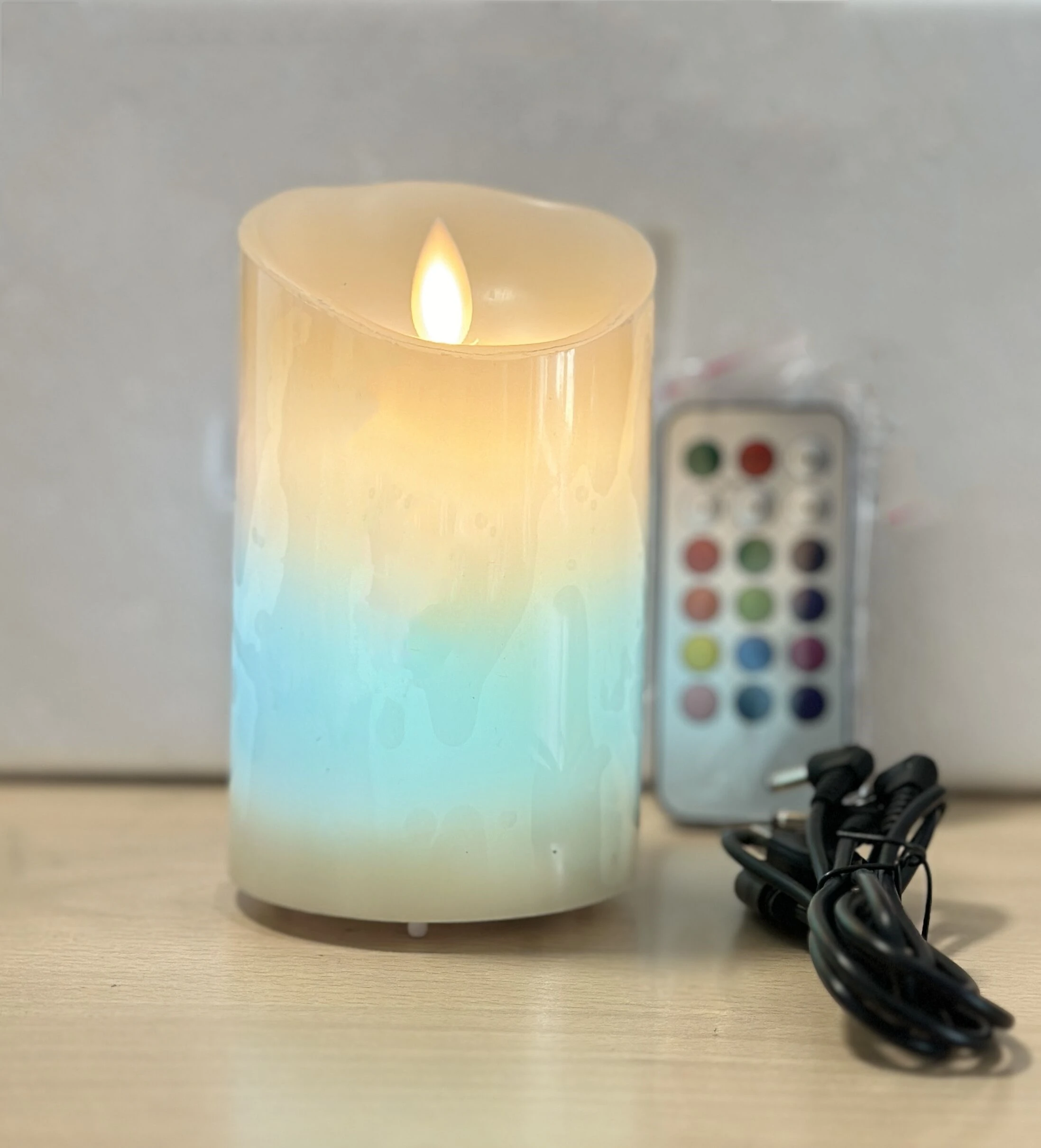 USB recarregável Remote Controlled Flameless LED Candle Light, Multicolor, cera de parafina, elétrica, velas RGB, decoração do partido