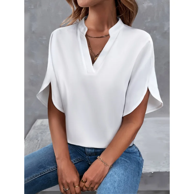 

Women's Solid Color Elegant Short Sleeve Shirt