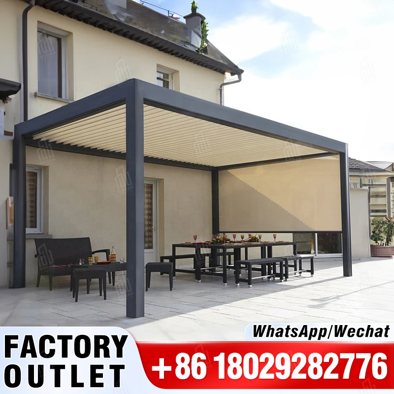 

Customized adjustable Europe waterproof louvered roof motorized aluminium pergola gazebos outdoor for sun shading