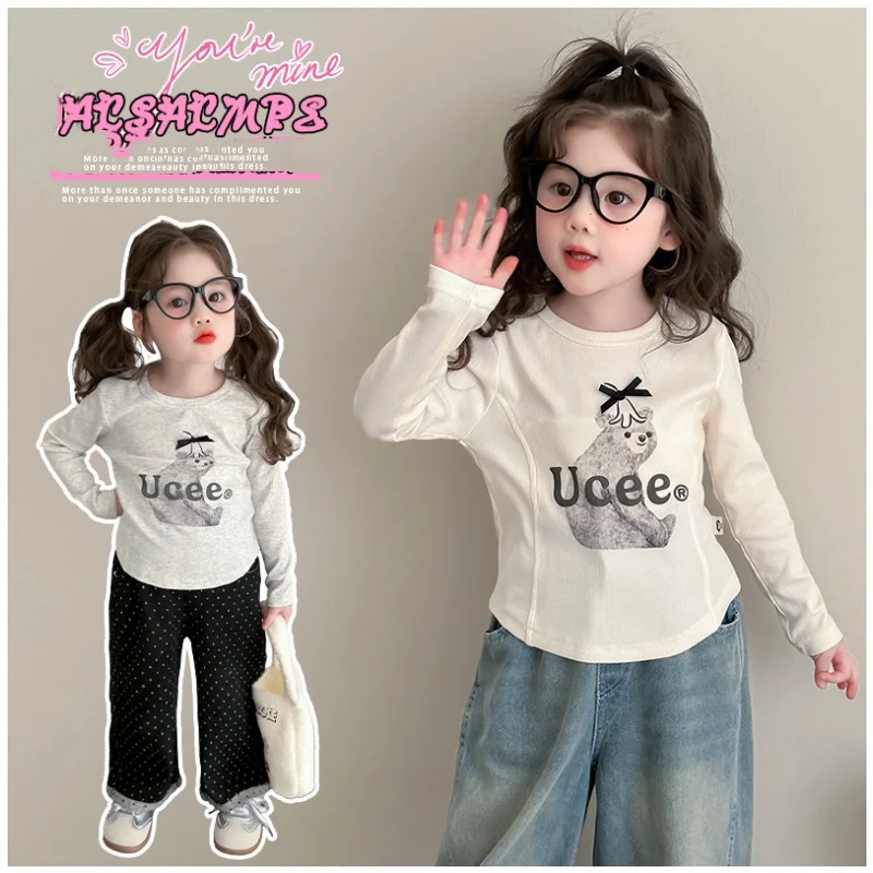

Baby Girl Top Clothes Kids Long Sleeve Tee With Bear Cartoon Printed Girls Spring Autumn Casual Fashion Korea T-Shirt Size 2-9Y