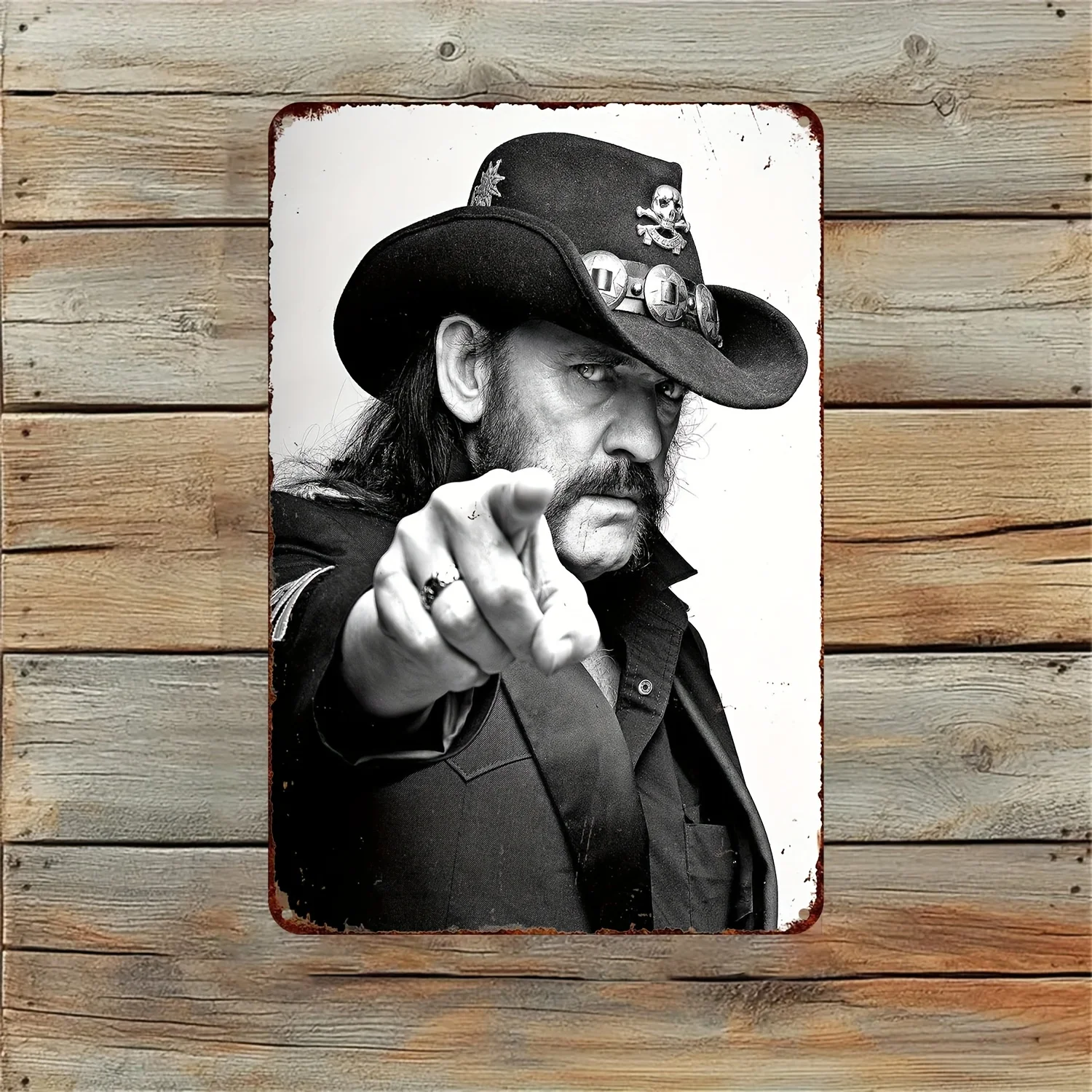 Vintage Metal Tin Sign Featuring Lemmy. This Retro Rock Music Wall Decoration Is Perfect for Your Home, Garage, Bar, Or Garden.