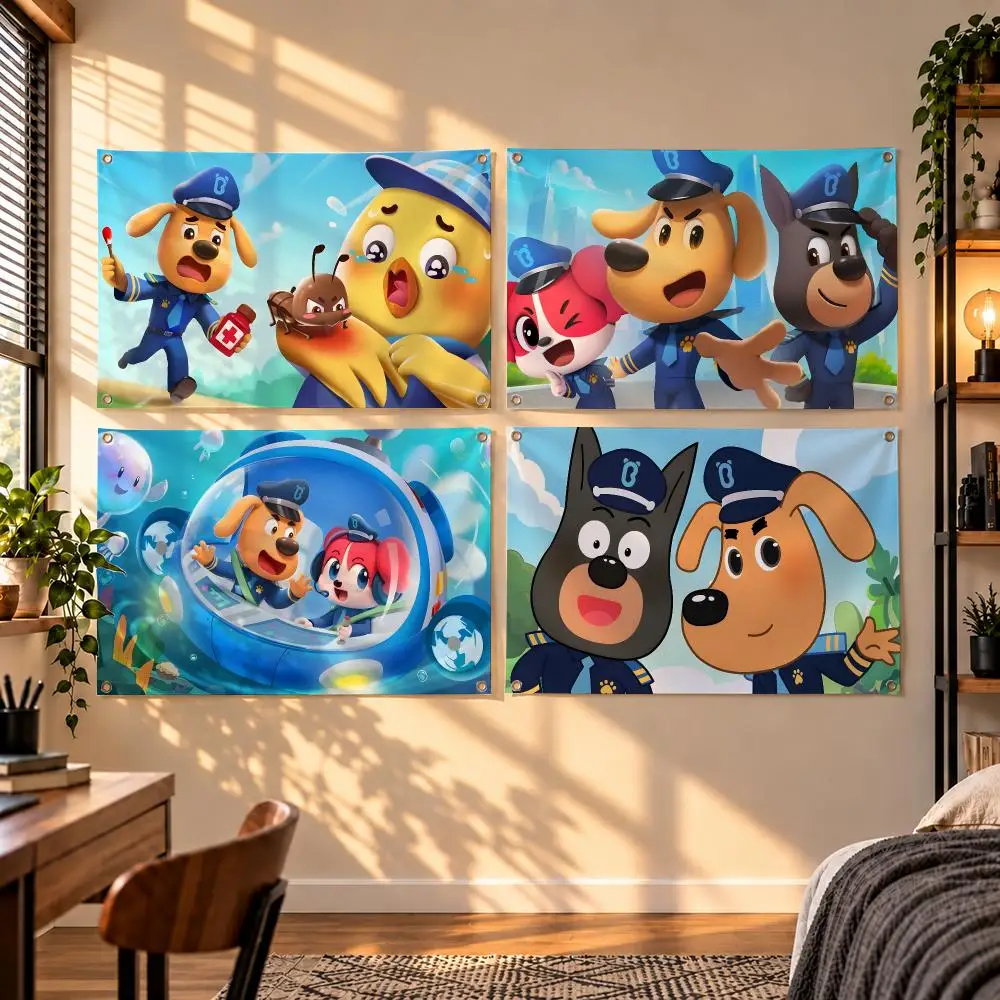 Cute Educational Kids Cartoon Safety Sheriff Labrador Flags Indoor Outdoor Wall Hanging Flag Decor Banner Wall Decor