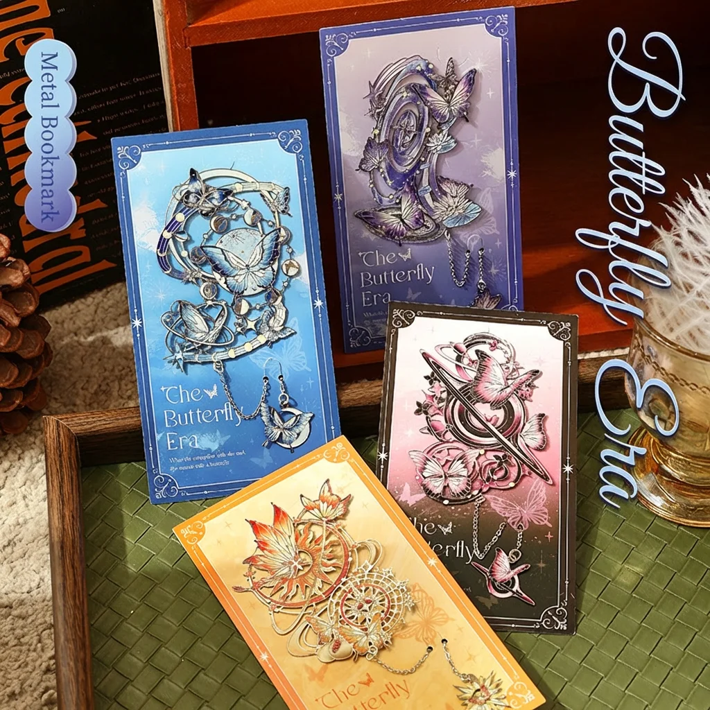 Celestial Theme Bookmark Textured Exquisite Pendant Page Clip Gold Foil Bookmark Cutout Metal Butterfly Bookmark For Book Office