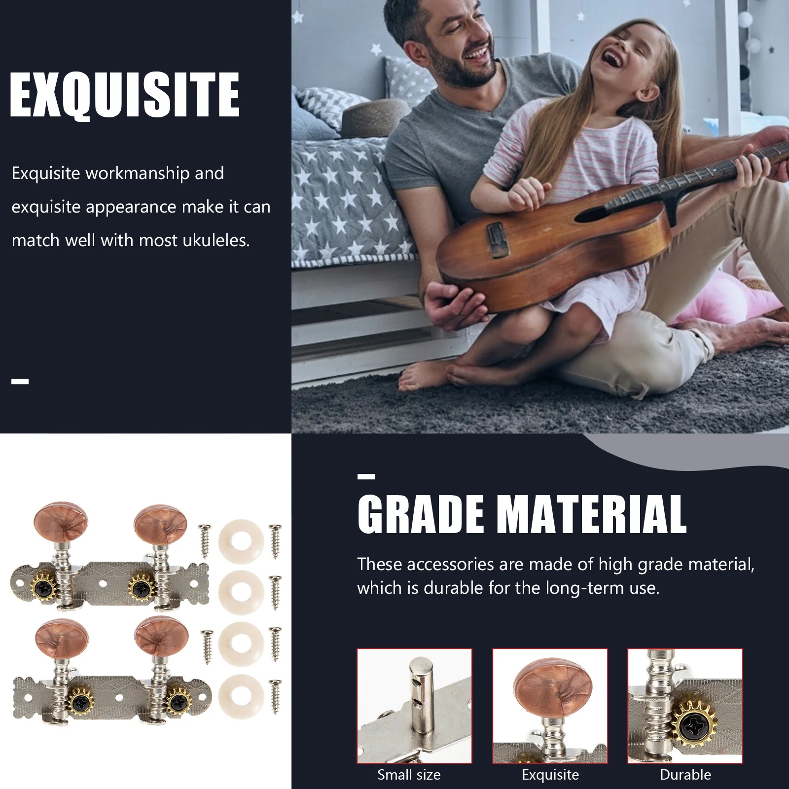 

1Set Ukulele String Tuning Pegs Metal Durable Replacement Parts Smooth Polished Surface Easy Install Professional Ukulele