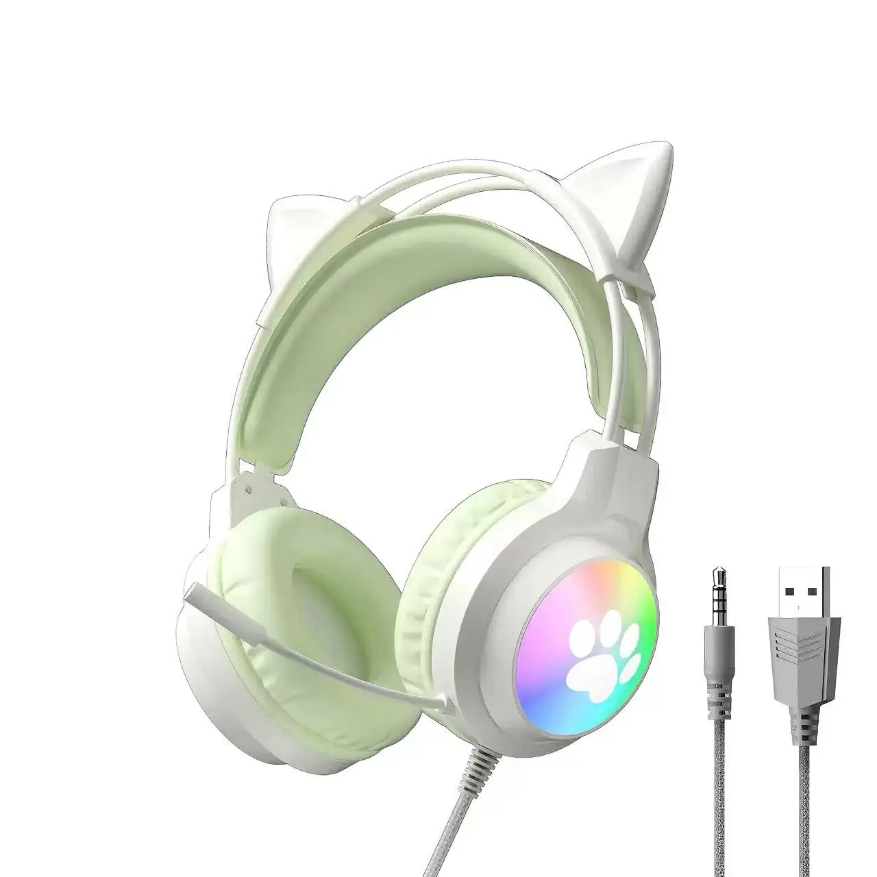 SOYTO Cat Ear Gaming Headset voor Livestream RGB Verlichting Bedrade Over-Ear Hoofdtelefoon Schattig Hoge Esthetiek Geluidsdempend Diepe Bas - afbeelding 1