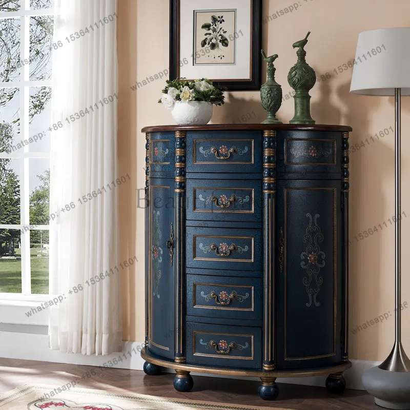 

American entrance cabinet ultra-narrow semi-round wall table decorative cabinet blue