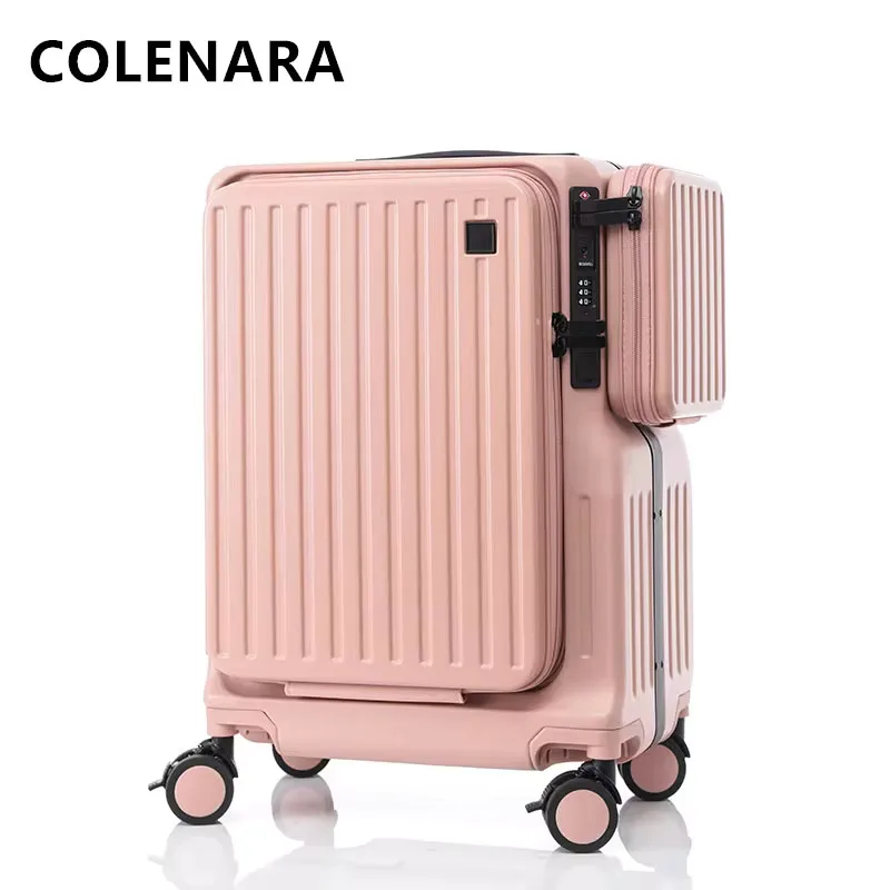 COLENARA 20 Inch Laptop Suitcase Front Opening PC Boarding Case Women USB Charging Trolley Case Universal Wheel Rolling Luggage