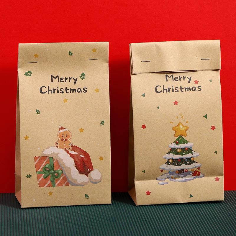 Christmas gift bag Hand kraft paper gift bag with Christmas snacks cookies cartoon gift bag