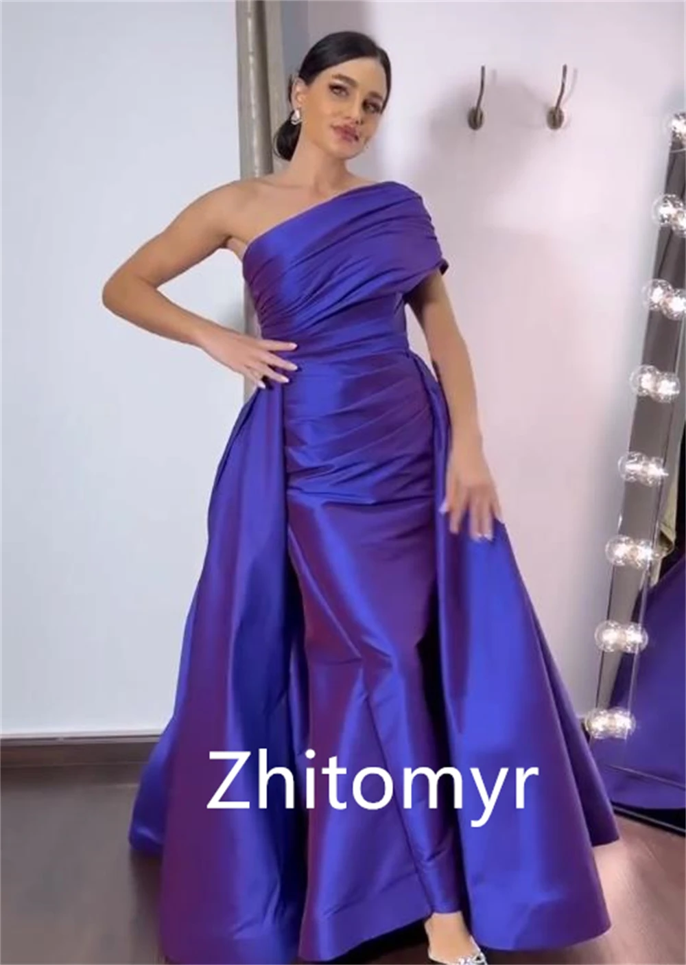 Customized Prom Dress Simple Fashion One-shoulder A-line Party Dresses Shirred Floor Length Skirts S Evening Cocktail  For Women