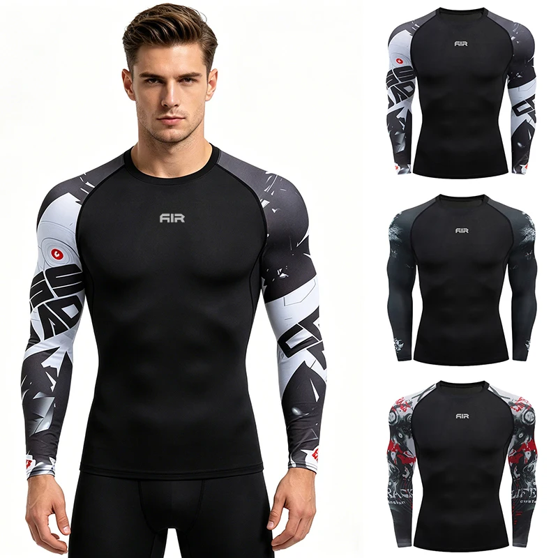 Men's T-shirt Men Running Sport Tshirt Men Compression Fitness Tops Tee Gym Quick Dry Tight Training Sport Running Shirts Jersey