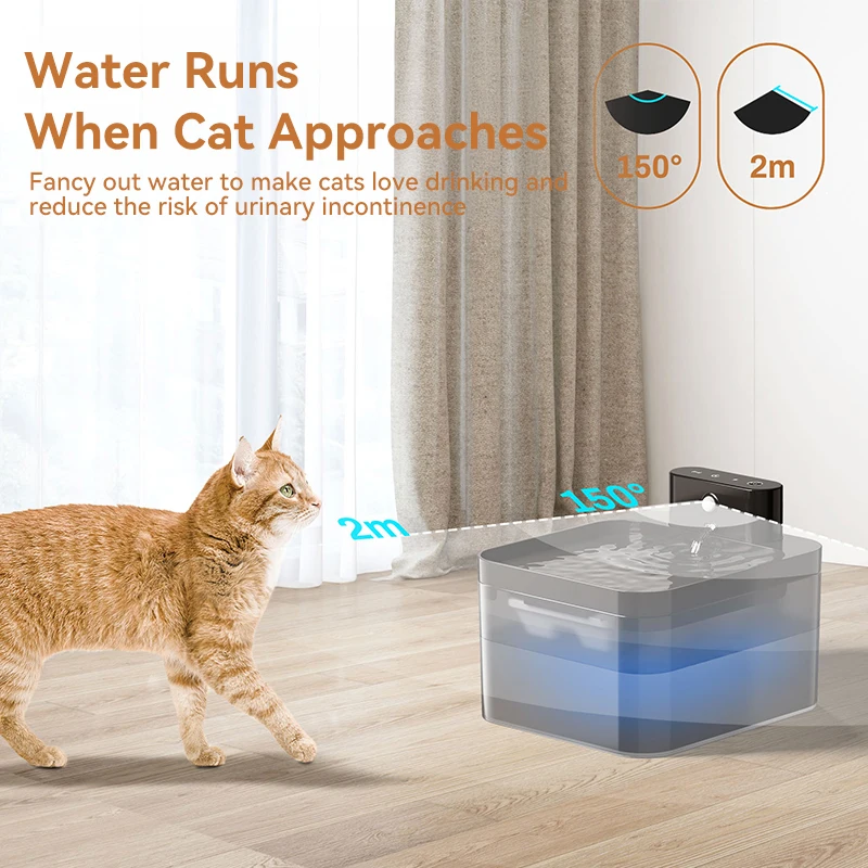 ROJECO Automatic Cat Water Fountain 2.2L Smart Pet Water Dispenser 2600mAh Wireless Drinker Ultra-Quiet Drinker for Cats Dog Pet