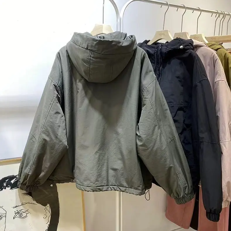 2025 Giacca oversize con cappuccio da lavoro per pendolarismo allentato in cotone da donna nuova autunno e inverno