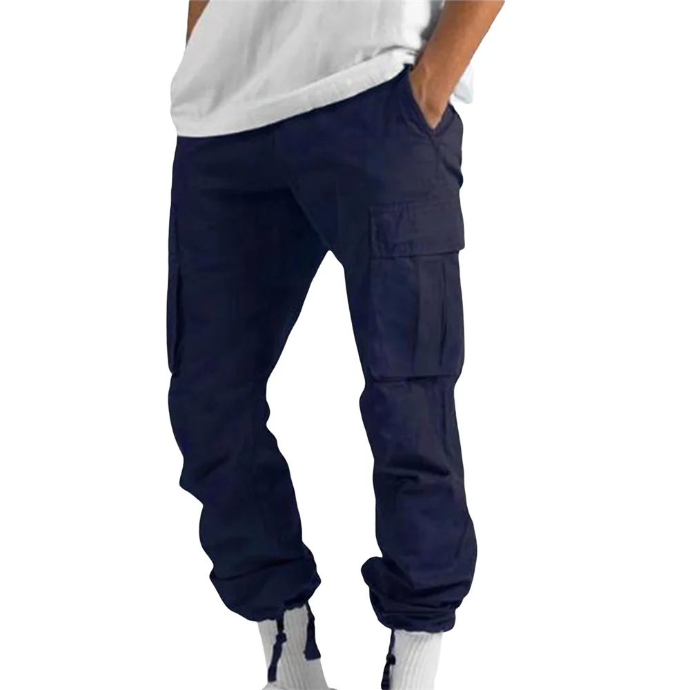 

Men Cargo Pants with Pockets Solid Color Elastic Jogger Sweatpants Casual Trousers