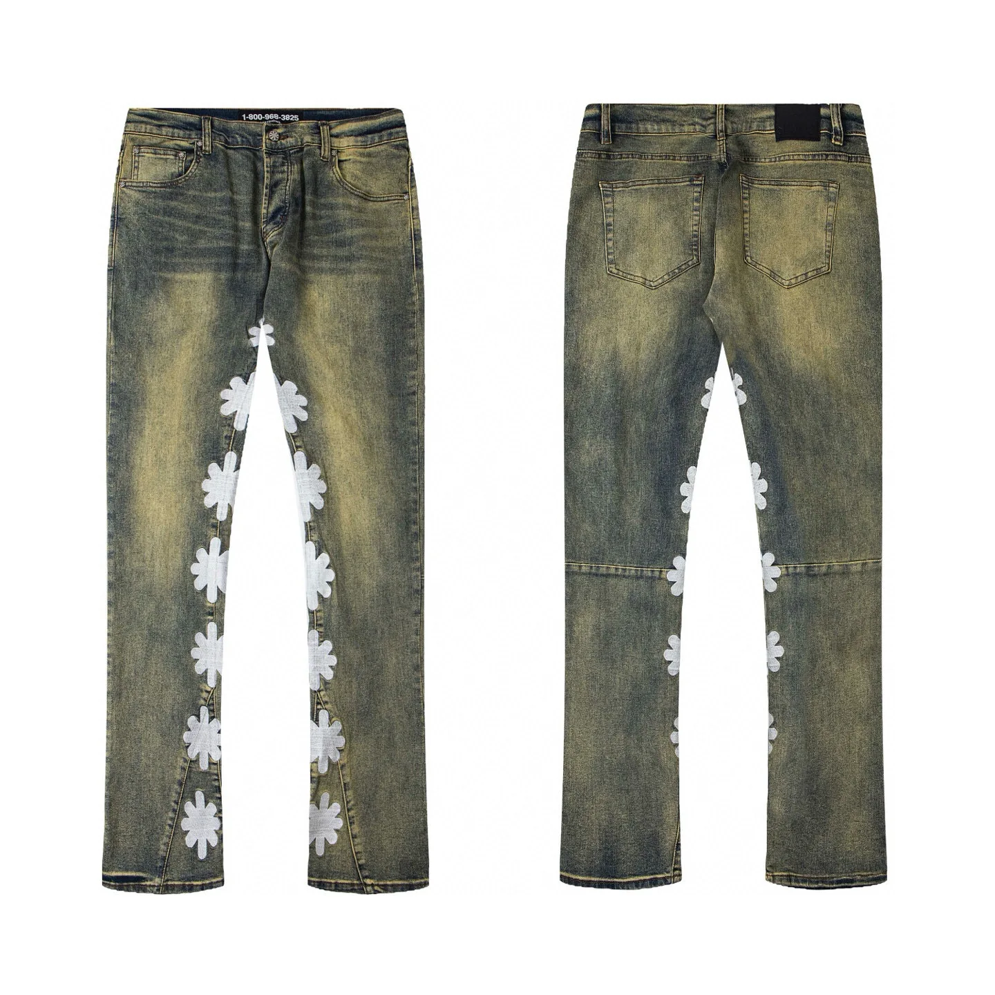 

LOSTSHDWS 2025 New Sunflower Heavy-Duty Openwork Embroidered High-Street Patchwork Slightly Flared Fashion Jeans