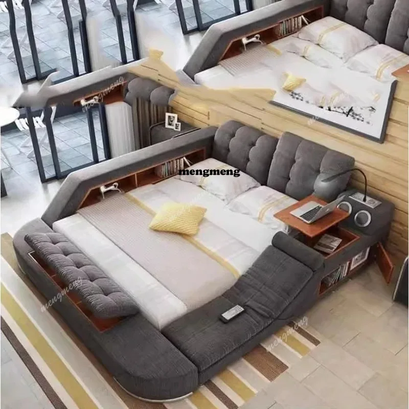 

Multifuncional Lounge Bed Master Bedroom Storage Soft Bed Double Headboard Cama De Lujo Para Dormitorio Home Furniture
