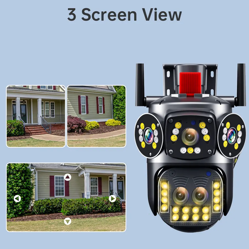 6K 12MP WiFi Surveillance Outdoor 3 Screen 360° View Security Camera iP Camera Outdoor New  PTZ Video Camera CCTV