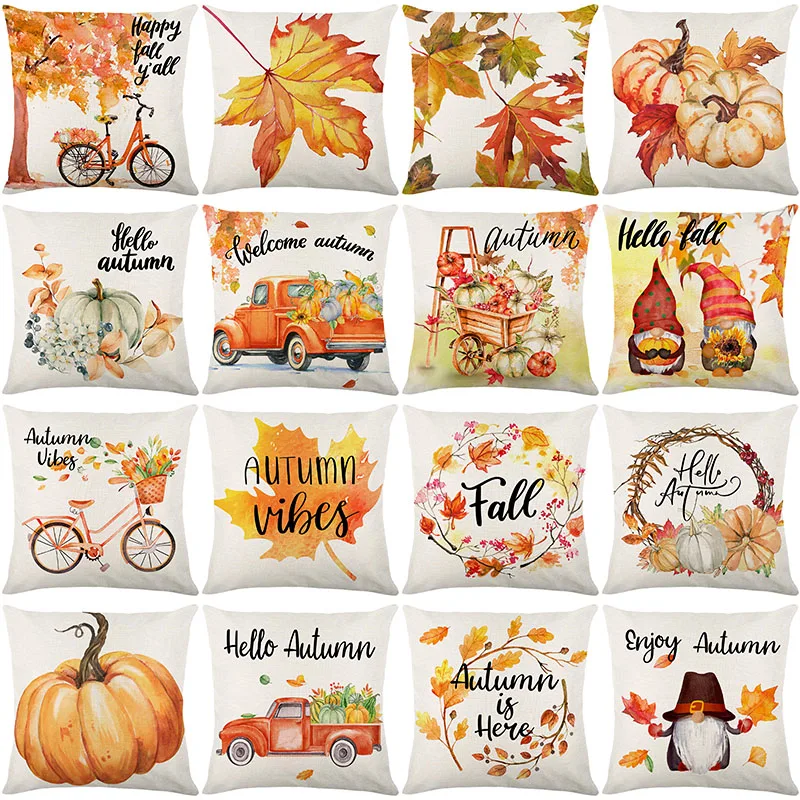 Thanksgiving Waterproof Cushion Cover 45X45 Autumn Maple Leaf Pumpkin Pillowcase Decorative Sofa Cushions Pillow Covers