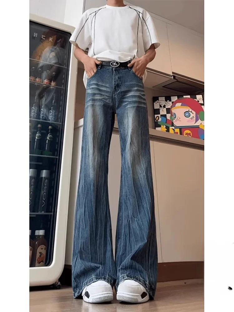 

Мужские джинсы Cleanfit Vintage Blue Lightning Pattern Flared Jeans в американском стиле, прямые, модные, брендовые