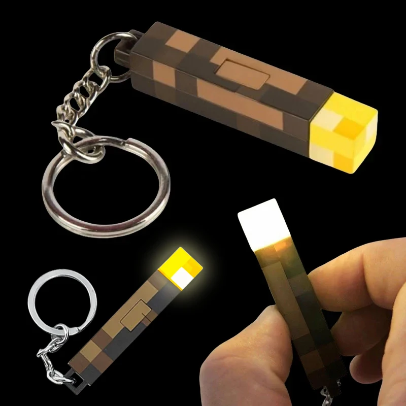 Minecraft Torch Keychain Luminous Pendant Game Creative Car Key Ring Charm Backpack Decoration Glowing Toys Accessories Gifts