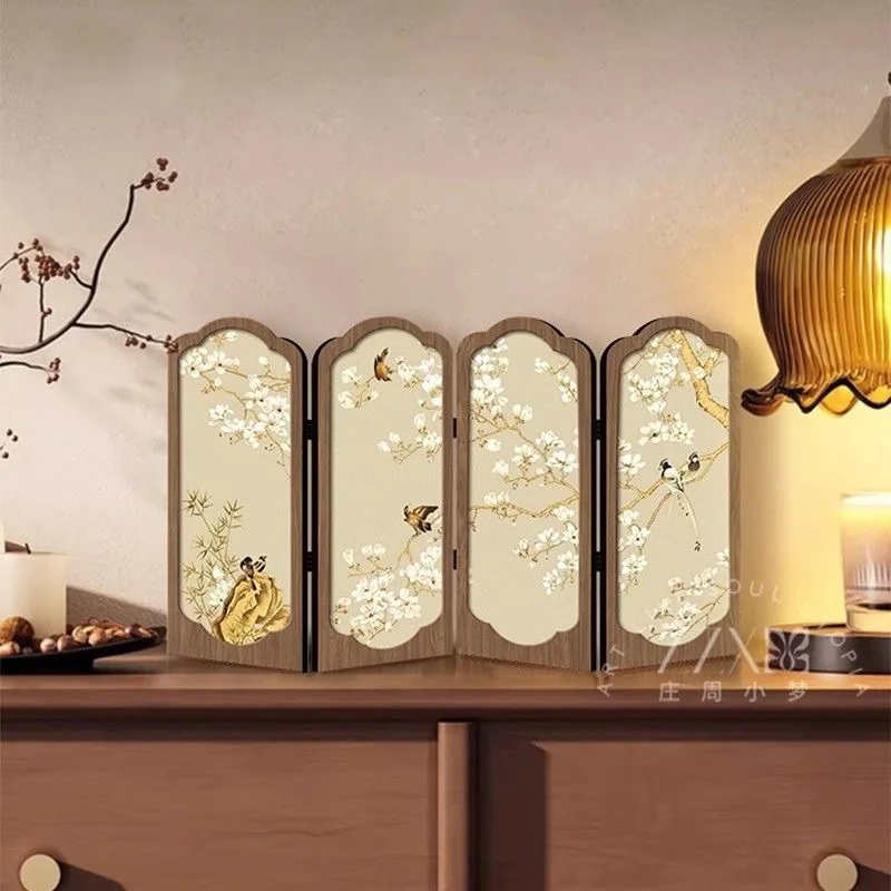 Classical folding flower-and-bird screen partition, entrance cabinet, tea table, home decoration items. Family court decorative