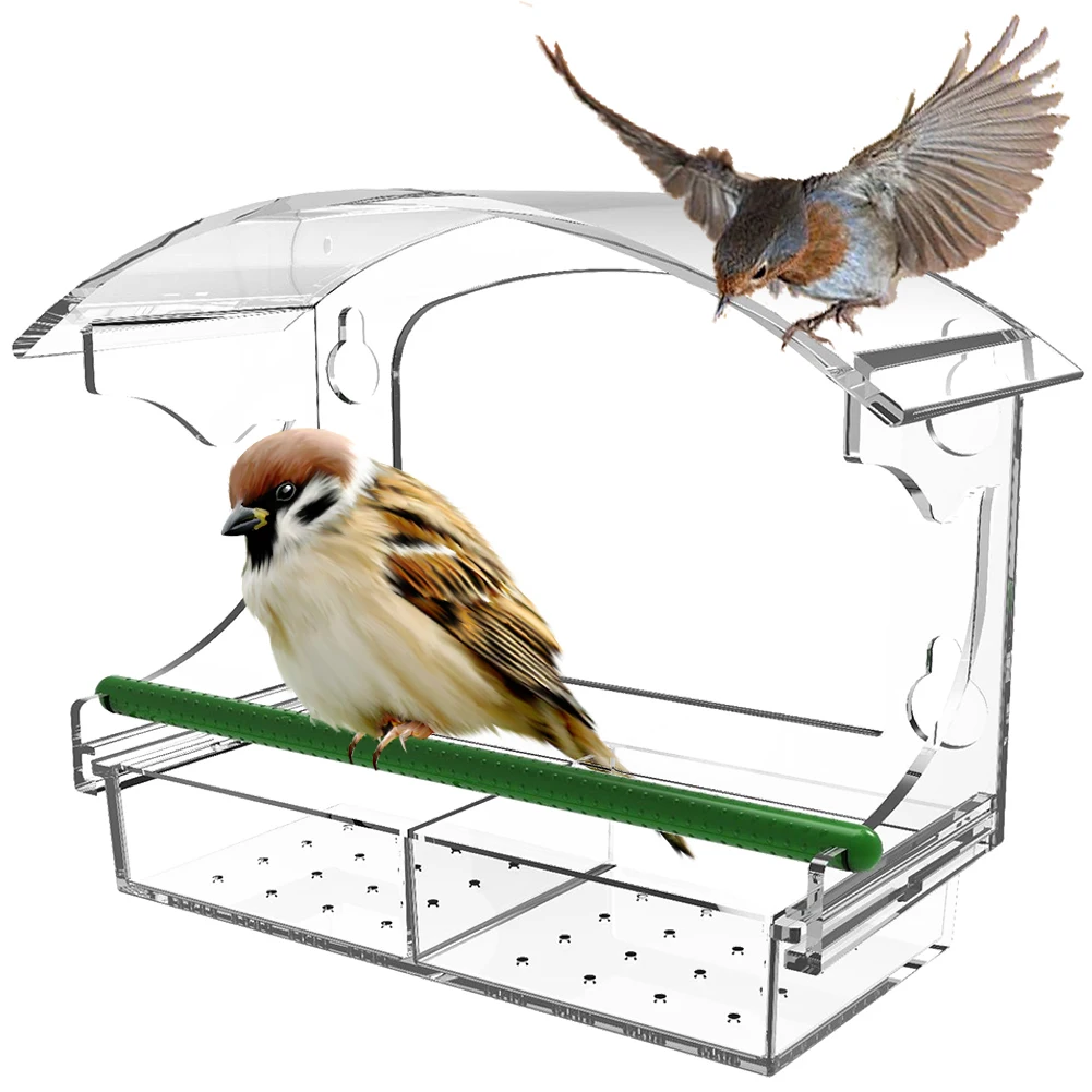 

Оконная кормушка для птиц, прозрачная кормушка для птиц со сливными отверстиями, оконная коробка для приманок для птиц со стержнем для кардиналов, цыплят с синими птицами