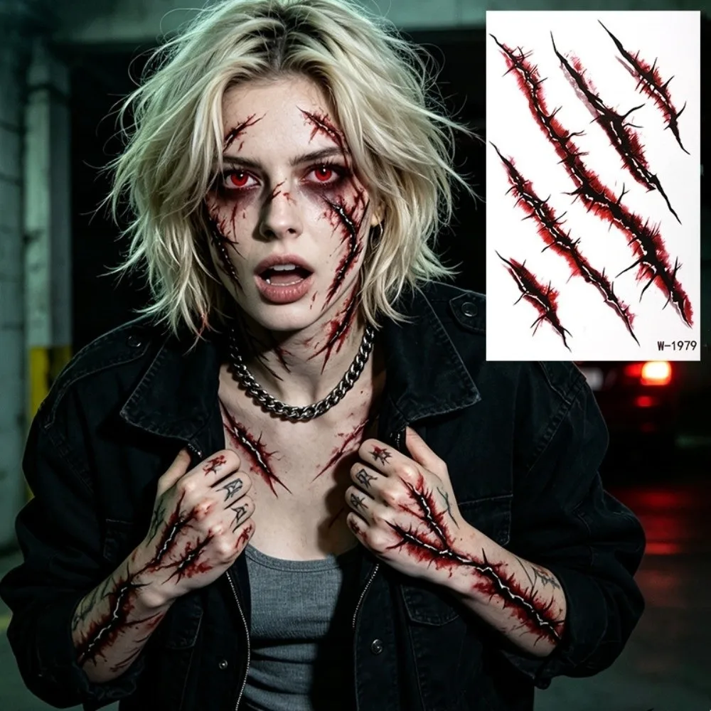 Simulated Scar Halloween Temporary Tattoo Sticker Waterproof Blood Vessels Tattoo Halloween Face Tattoo Realistic Crack Mark