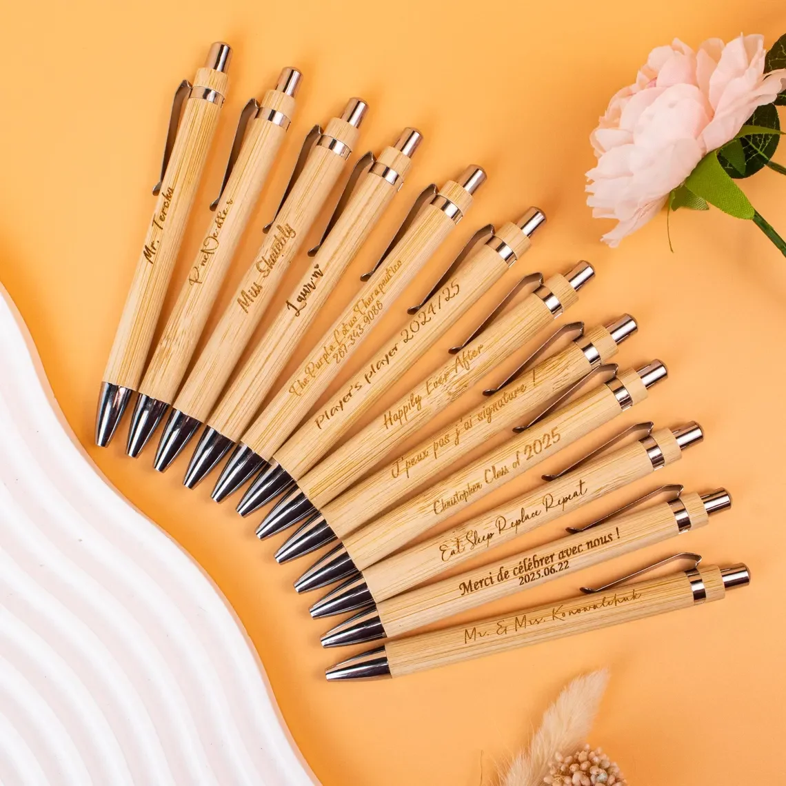 

10pcs Personalized Bamboo Engraved Pen Ideal Gift for Teacher Appreciation Graduation Company Colleagues Committee & Birthdays