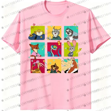تي شيرت جديد لعام 2026 من Disney Zootopia 2 مطبوع عليه رسوم كرتونية بأكمام قصيرة مناسب لكل من الرجال والنساء ملابس الشارع للزوجين