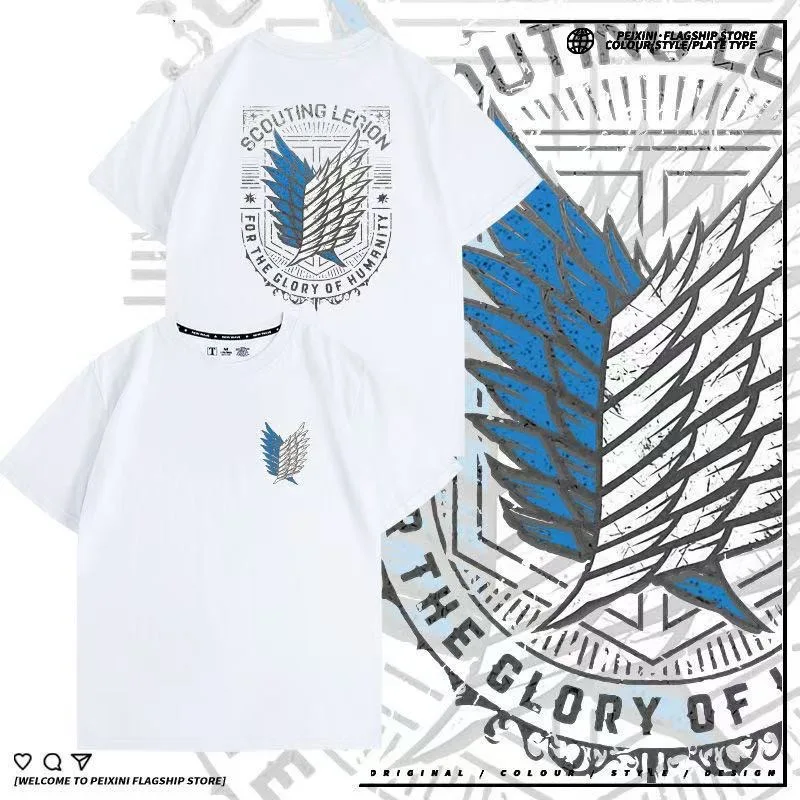 تي شيرت Attack on Titan، تي شيرت بأكمام قصيرة محيطي بأجنحة الحرية، ملابس علوية للرجال، ملابس تنكرية