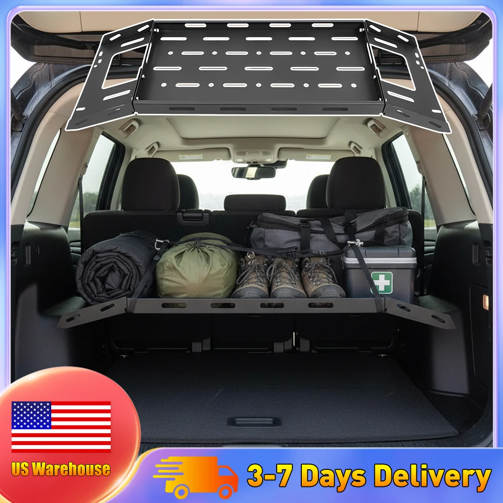 

Car Rear Trunk Luggage Carrier Shelf Cargo Rack Basket Tray 300 LBS Capacity Easy Install Interior Storage for SUV Camping Trip