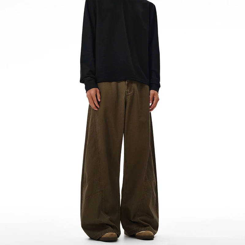 سراويل كاجوال من قماش الدنيم ذات شفرات منحنية بلونين لكل من الرجال والنساء، سراويل زوجية بسيطة وفضفاضة على طراز الشارع