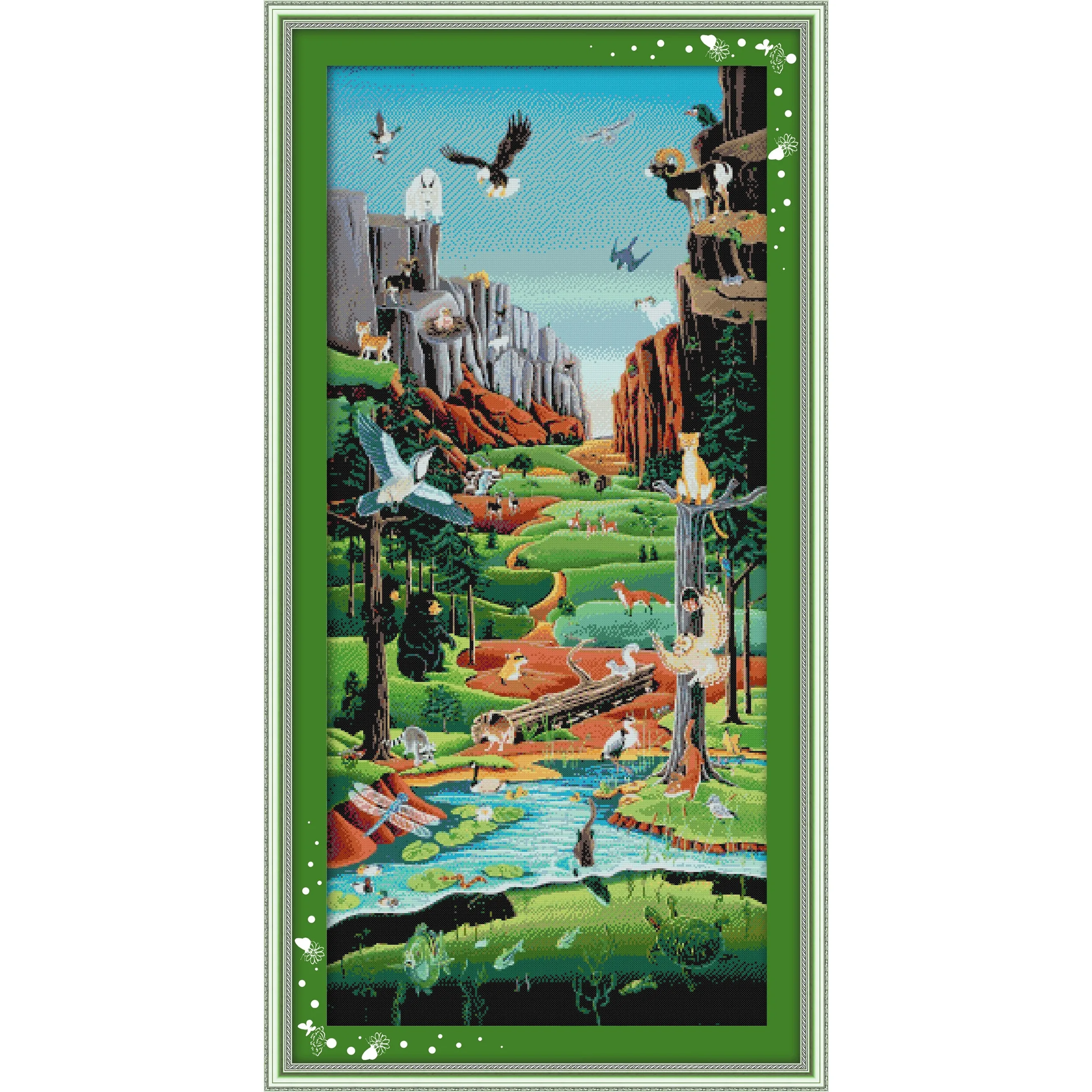 

Soulgift News Pre-Printed Cross Stitch Kit, Stamped Aida Fabric with DMC Threads, Embroidery kit - Paradise