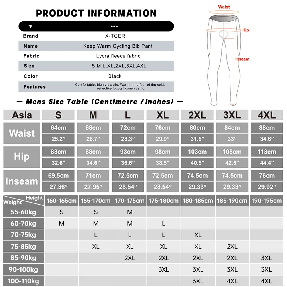 X-TIGER Herren-Radhose mit Trägern, Winter-Kälteschutz, Wärmehaltend, Atmungsaktive Woll-Radtrikots, 5D Gel-Polster, MTB- und Rennrad-Hose – Detail 1