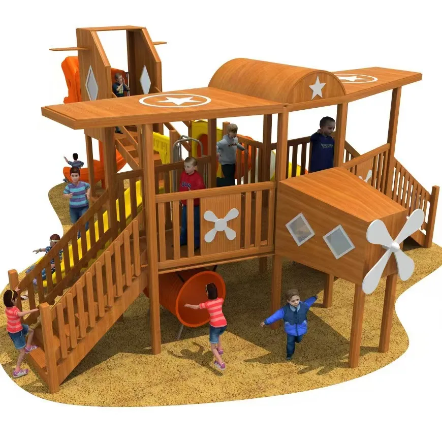 2027 Outdoor Large Wooden Slide for Park & Community Semi-Transparent Parent-Child Amusement Equipment Playgrounds